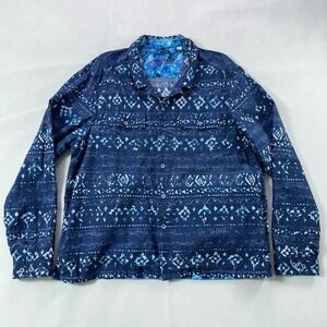 Robert Graham Shirt Jacket Men 2XL Blue Hand Pockets Loop Collar Geometric
